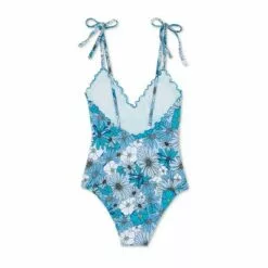 Juniors' Ribbed Shoulder Tie Ruffle One Piece - Xhilaration™ Multi Blue Floral Print -Swimsuits Popular Store unnamed file 6941