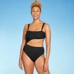 Women's Ribbed Cut Out One Piece Swimsuit - Shade & Shore™ Blueberry -Swimsuits Popular Store unnamed file 6948