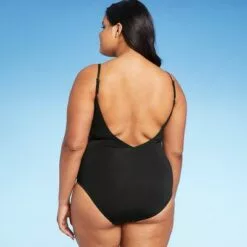 Women's V-Neck Shirred Medium Coverage One Piece Swimsuit - Kona Sol™ Black -Swimsuits Popular Store unnamed file 6976