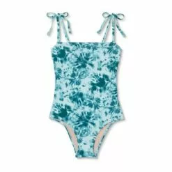Women's Shoulder Tie Square Neck Medium Coverage One Piece Swimsuit - Kona Sol™ Blue Tie-Dye -Swimsuits Popular Store unnamed file 6997