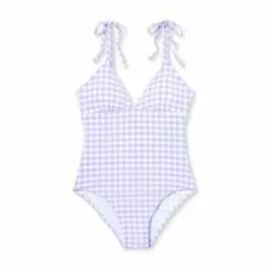 Women's Shoulder Tie Gingham Medium Coverage One Piece Swimsuit - Kona Sol™ Silent Lilac -Swimsuits Popular Store unnamed file 7007