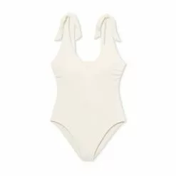 Women's Plunge Front Shoulder Tie Ribbed One Piece Swimsuit - Shade & Shore™ Cream -Swimsuits Popular Store unnamed file 7056