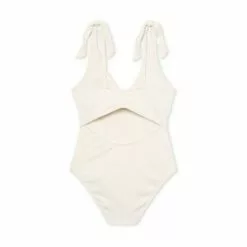 Women's Plunge Front Shoulder Tie Ribbed One Piece Swimsuit - Shade & Shore™ Cream -Swimsuits Popular Store unnamed file 7057