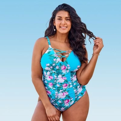 Women's Blue Floral Plus Size One Piece Strappy V Neck Bathing Suit - Cupshe 9 Women's Blue Floral Plus Size One Piece Strappy V Neck Bathing Suit - Cupshe - Image 7