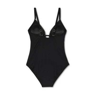 Women's Blanket Stitch High Leg Medium Coverage One Piece Swimsuit - Kona Sol™ Black 7 Women's Blanket Stitch High Leg Medium Coverage One Piece Swimsuit - Kona Sol™ Black - Image 5