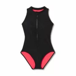 Women's High Neck Zip-Up One Piece Swimsuit - Aqua Green® Black -Swimsuits Popular Store unnamed file 7101