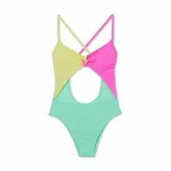 Juniors' Ribbed Colorblock Tie-Front One Piece Swimsuit - Xhilaration™ Multi -Swimsuits Popular Store unnamed file 7190