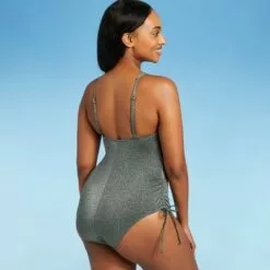 Juniors' Metallic Side-Cinch One Piece Swimsuit - Xhilaration™ Moss Green -Swimsuits Popular Store unnamed file 7204