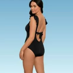 Women's Slimming Control Ruffle Sleeve One Piece Swimsuit - Beach Betty by Miracle Brands Black -Swimsuits Popular Store unnamed file 7223