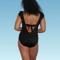Women's Slimming Control Ruffle Sleeve One Piece Swimsuit - Beach Betty by Miracle Brands Black -Swimsuits Popular Store unnamed file 7225