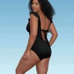 Women's Slimming Control Ruffle Sleeve One Piece Swimsuit - Beach Betty by Miracle Brands Black -Swimsuits Popular Store unnamed file 7226