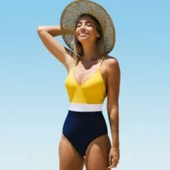 Women's Color Block One Piece Swimsuit V Neck Crisscross Swimwear Bathing Suits -Cupshe -Swimsuits Popular Store unnamed file 7243