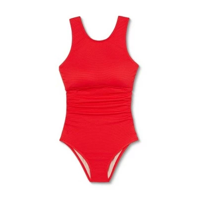 Women's Textured High Neck High Coverage One Piece Swimsuit - Kona Sol™ Lively Red 6 Women's Textured High Neck High Coverage One Piece Swimsuit - Kona Sol™ Lively Red - Image 4