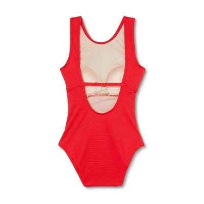 Women's Textured High Neck High Coverage One Piece Swimsuit - Kona Sol™ Lively Red 7 Women's Textured High Neck High Coverage One Piece Swimsuit - Kona Sol™ Lively Red - Image 5