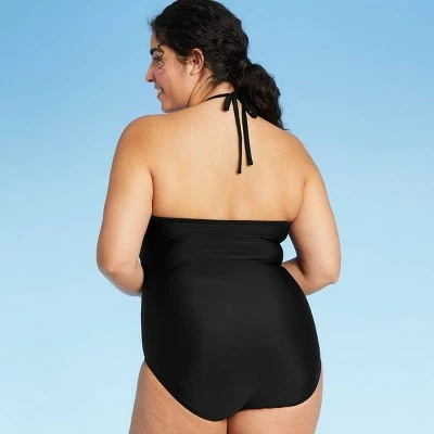 Women's Laser Cut High Neck High Coverage One Piece Swimsuit - Kona Sol™ Black 5 Women's Laser Cut High Neck High Coverage One Piece Swimsuit - Kona Sol™ Black - Image 3