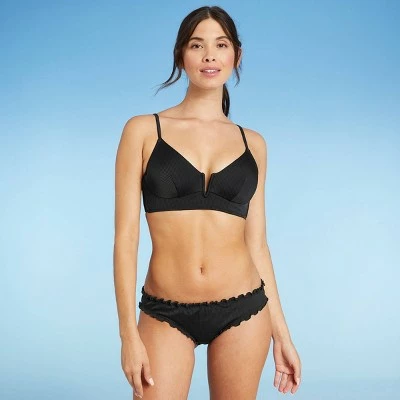 Women's Ribbed Ruffle Cheeky Bikini Bottom - Shade & Shore™ Black 4 Women's Ribbed Ruffle Cheeky Bikini Bottom - Shade & Shore™ Black - Image 2