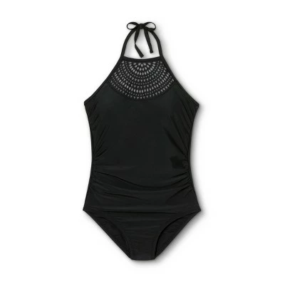 Women's Laser Cut High Neck High Coverage One Piece Swimsuit - Kona Sol™ Black 6 Women's Laser Cut High Neck High Coverage One Piece Swimsuit - Kona Sol™ Black - Image 4