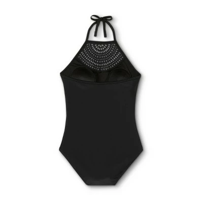 Women's Laser Cut High Neck High Coverage One Piece Swimsuit - Kona Sol™ Black 7 Women's Laser Cut High Neck High Coverage One Piece Swimsuit - Kona Sol™ Black - Image 5