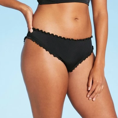 Women's Ribbed Ruffle Cheeky Bikini Bottom - Shade & Shore™ Black 5 Women's Ribbed Ruffle Cheeky Bikini Bottom - Shade & Shore™ Black - Image 3