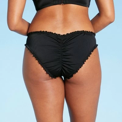 Women's Ribbed Ruffle Cheeky Bikini Bottom - Shade & Shore™ Black 6 Women's Ribbed Ruffle Cheeky Bikini Bottom - Shade & Shore™ Black - Image 4