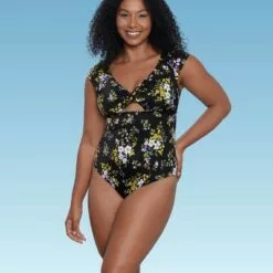 Women's Slimming Control Sleeve Cut Out One Piece Swimsuit - Beach Betty by Miracle Brands Red -Swimsuits Popular Store unnamed file 7334