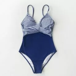 Women's Twist Front One Piece Swimsuit Blue Striped Bathing Suits - Cupshe