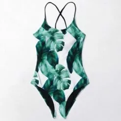 Women's Leafy Print One Piece Swimsuit Lace Up Back Crisscross Bathing Suit -Cupshe -Swimsuits Popular Store unnamed file 7373
