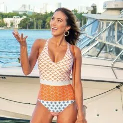 Women's Geo Print One Piece Swimsuit Scoop Neck Double Straps Swimwear Bathing Suits - Cupshe -Swimsuits Popular Store unnamed file 7384