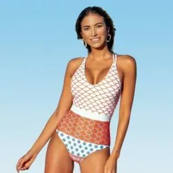 Women's Geo Print One Piece Swimsuit Scoop Neck Double Straps Swimwear Bathing Suits - Cupshe -Swimsuits Popular Store unnamed file 7387