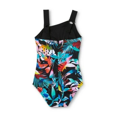 Women's Asymmetrical Shoulder One Piece Swimsuit - Aqua Green® Black Multi 7 Women's Asymmetrical Shoulder One Piece Swimsuit - Aqua Green® Black Multi - Image 5