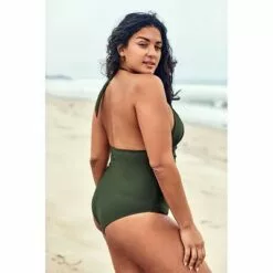Women's Green Plus Size One Piece Ruched Cutout Halter Self Tied Bathing Suit - Cupshe -Swimsuits Popular Store unnamed file 7397