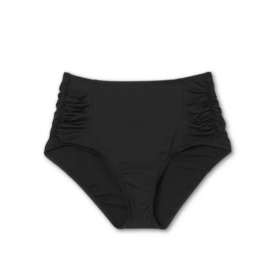 Women's Paneled Shirred High Waist Medium Coverage Bikini Bottom - Kona Sol™ Black 7 Women's Paneled Shirred High Waist Medium Coverage Bikini Bottom - Kona Sol™ Black - Image 5