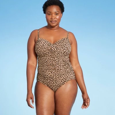 Women's Faux Wrap Over the Shoulder One Piece Swimsuit- Aqua Green® Animal Print 4 Women's Faux Wrap Over the Shoulder One Piece Swimsuit- Aqua Green® Animal Print - Image 2