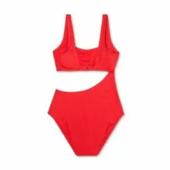 Women's Textured Ribbed Side Cut Out Medium Coverage One Piece Swimsuit - Kona Sol™ Lively Red -Swimsuits Popular Store unnamed file 7421