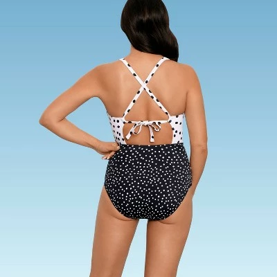 Women's Slimming Control Strappy Cut Out Crossback One Piece Swimsuit - Beach Betty by Miracle Brands Red 3 Women's Slimming Control Strappy Cut Out Crossback One Piece Swimsuit - Beach Betty by Miracle Brands Red