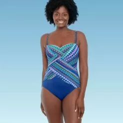 Women's Slimming Control Draped Shirred Bandeau One Piece Swimsuit - Dreamsuit by Miracle Brands Blue -Swimsuits Popular Store unnamed file 7470