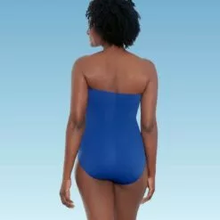 Women's Slimming Control Draped Shirred Bandeau One Piece Swimsuit - Dreamsuit by Miracle Brands Blue -Swimsuits Popular Store unnamed file 7471