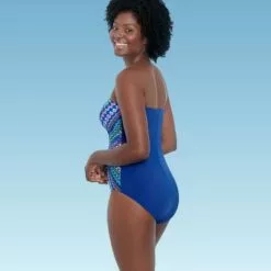 Women's Slimming Control Draped Shirred Bandeau One Piece Swimsuit - Dreamsuit by Miracle Brands Blue -Swimsuits Popular Store unnamed file 7472