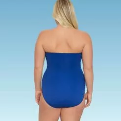 Women's Slimming Control Draped Shirred Bandeau One Piece Swimsuit - Dreamsuit by Miracle Brands Blue -Swimsuits Popular Store unnamed file 7474