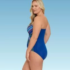 Women's Slimming Control Draped Shirred Bandeau One Piece Swimsuit - Dreamsuit by Miracle Brands Blue -Swimsuits Popular Store unnamed file 7475