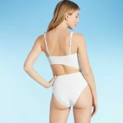 Women's Tall/Long Torso Ribbed Cut Out One Piece Swimsuit - Shade & Shore™ White