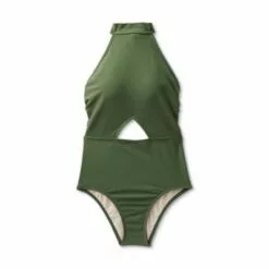 Women's Cut Out High Neck Open Back Medium Coverage One Piece Swimsuit - Kona Sol™ Dark Green -Swimsuits Popular Store unnamed file 7495