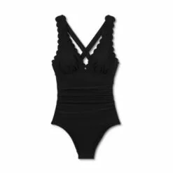 Women's Plunge Front Scallop High Coverage One Piece Swimsuit - Kona Sol™ Black 10 Women's Plunge Front Scallop High Coverage One Piece Swimsuit - Kona Sol™ Black -Swimsuits Popular Store unnamed file 7510