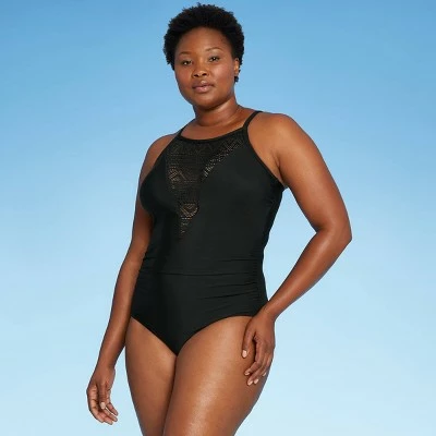 Women's Crochet High Neck One Piece Swimsuit - Aqua Green® True Navy 4 Women's Crochet High Neck One Piece Swimsuit - Aqua Green® True Navy - Image 2