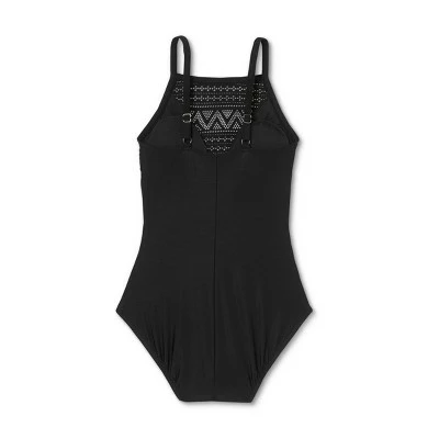 Women's Crochet High Neck One Piece Swimsuit - Aqua Green® True Navy 7 Women's Crochet High Neck One Piece Swimsuit - Aqua Green® True Navy - Image 5