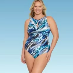 Women's Slimming Control High Neck Wrap Keyhole One Piece Swimsuit - Dreamsuit by Miracle Brands Pink -Swimsuits Popular Store unnamed file 7519