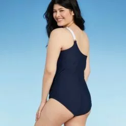 Women's Colorblock One Shoulder High Coverage One Piece Swimsuit - Kona Sol™ Navy -Swimsuits Popular Store unnamed file 7534