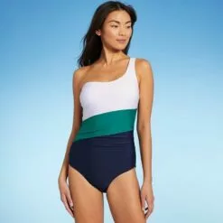 Women's Colorblock One Shoulder High Coverage One Piece Swimsuit - Kona Sol™ Navy -Swimsuits Popular Store unnamed file 7540