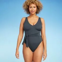 Women's Plunge Tie-Front Wrap One Piece Swimsuit- Shade & Shore™ Slate Blue 8 Women's Plunge Tie-Front Wrap One Piece Swimsuit- Shade & Shore™ Slate Blue -Swimsuits Popular Store unnamed file 7560