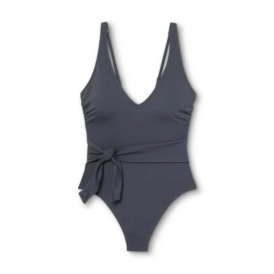 Women's Plunge Tie-Front Wrap One Piece Swimsuit- Shade & Shore™ Slate Blue 6 Women's Plunge Tie-Front Wrap One Piece Swimsuit- Shade & Shore™ Slate Blue - Image 4